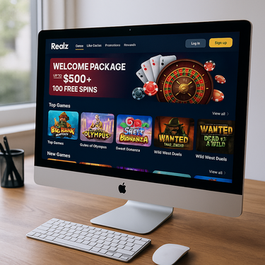 Realz Casino Desktop Interface - Clean Design and Navigation